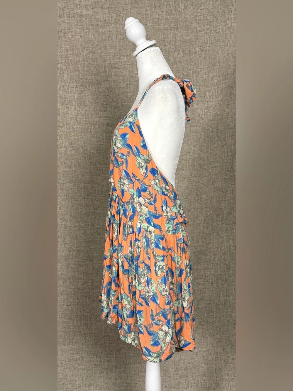 Free People Orange & Blue Floral Halter Mini Dress